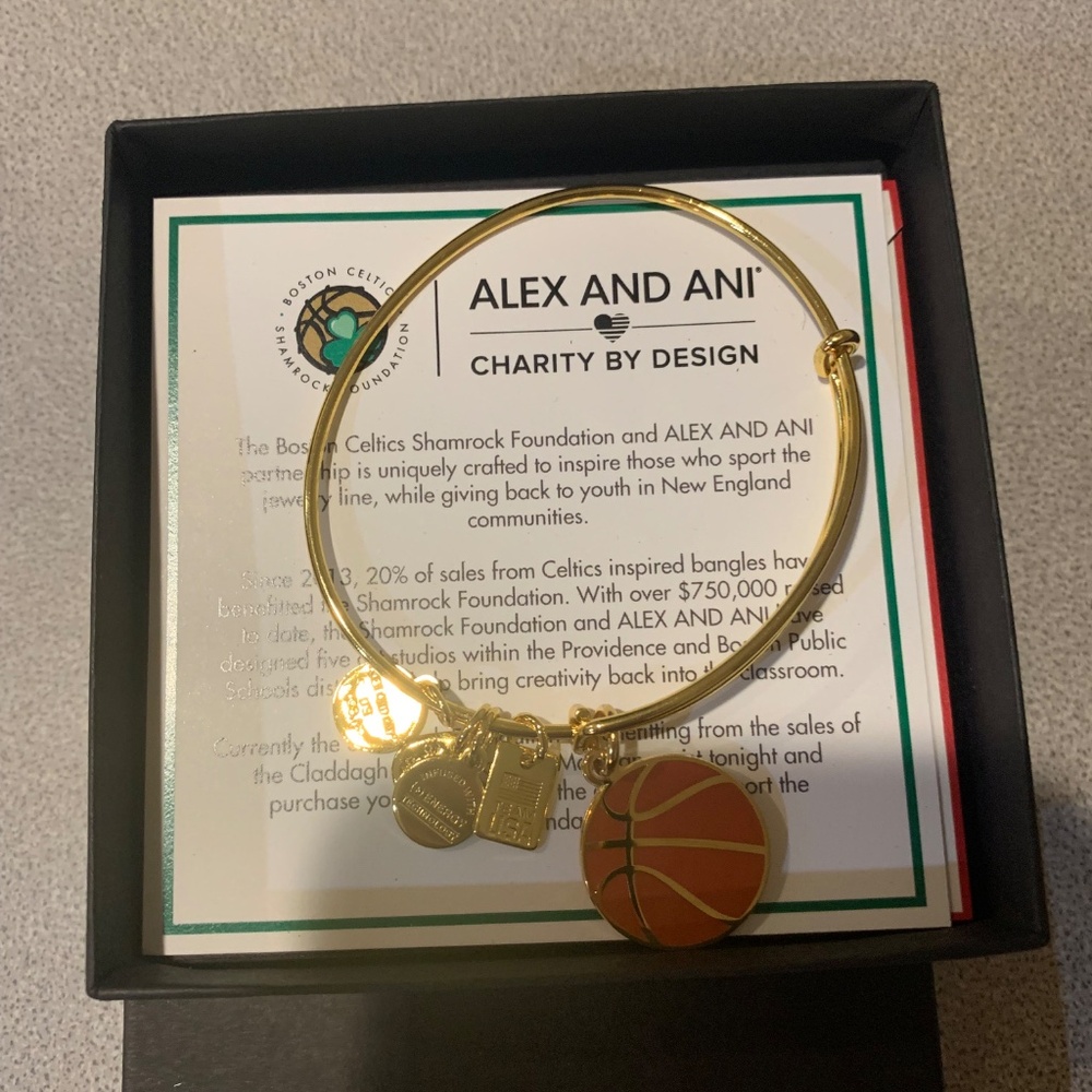 NIB Alex and Ani Goldtone Basketball Bangle Charm Bracelet - Picture 2 of 2